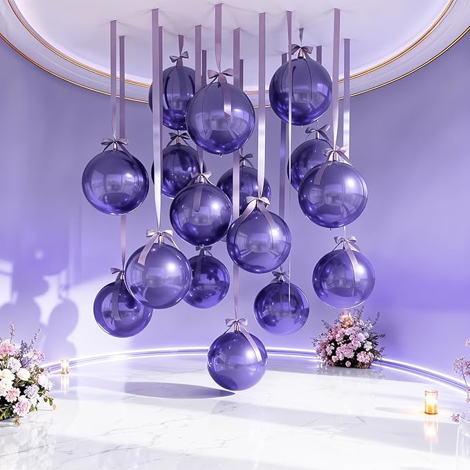 14 Pcs Purple Round Foil Balloons 22/15/10 4D Ball Balloons Light Baby Lavender Purple Metallic Balloon Ornament Mylar Balloon for Birthday Graduation Wedding Anniversary Disco Party Decor