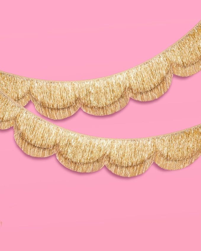 xo, Fetti Gold Scalloped Layered Fringe Banner - 5 Ft. | Bachelorette Party Decorations, Birthday Party Decor, HBD Decor, Photo Booth Banner Backdrop
