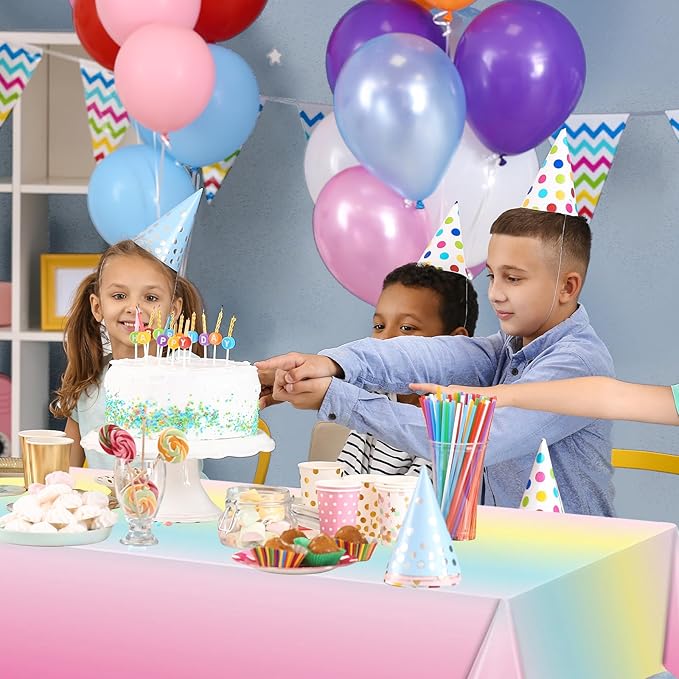 3 Pack Rainbow Tablecloth, Pastel Table Cloths for Parties Rainbow Princess Plastic Table Cloth Birthday Party Colorful Disposable Tablecloth for Pastel Birthday Party Decorations 54x108 Inch