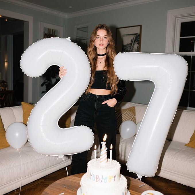 40 Inch White Number 27 Digital Balloon,Jumbo Mylar Foil Helium Balloon for 27 Balloons for Birthday Party,Wedding Anniversary Party Decorations