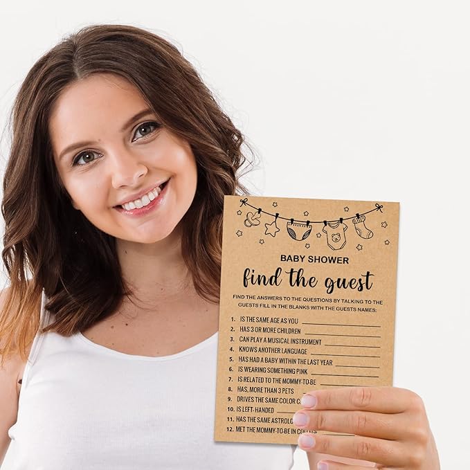 Kraft Baby Shower Game Cards - Find the Guest, Set of 30, Gender Reveal & Party Activities
