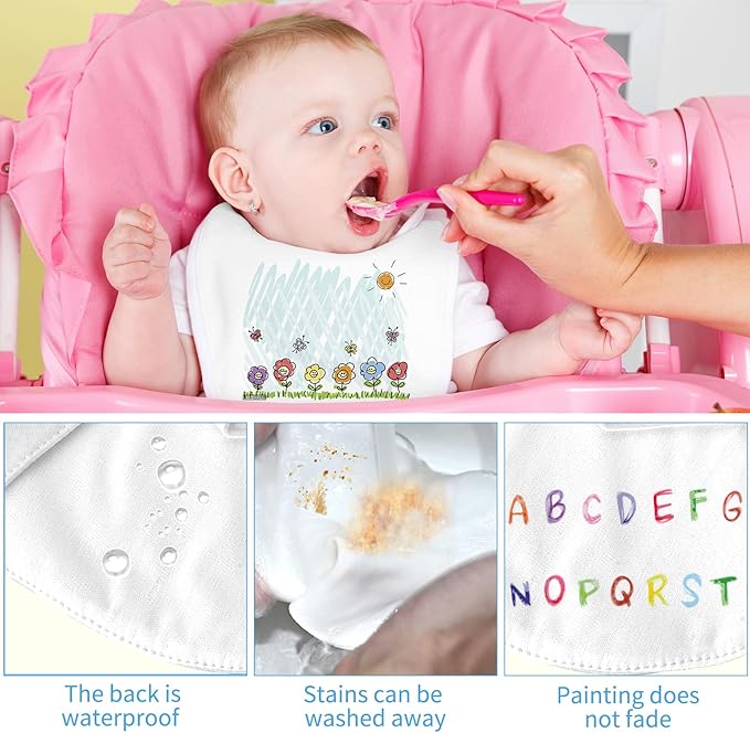 GOLDGE Dazzle at Baby Showers with a 44-piece DIY Bib Decorating Kit. 24 Bibs, 6 Stencils, 14 Markers. Perfect Gender Reveal Party Gift!, Medium, White