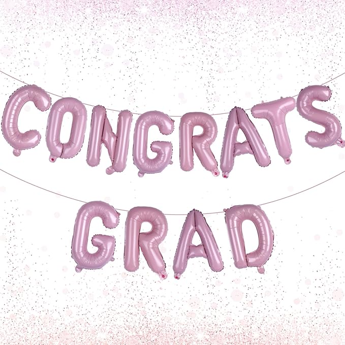 KALOR 16 Inch Pink Congrats Grad Banner Balloons, Pink Congrats Grad Letters Sign, Graduation Decorations 2026 for Graduation Party Decorations 2026