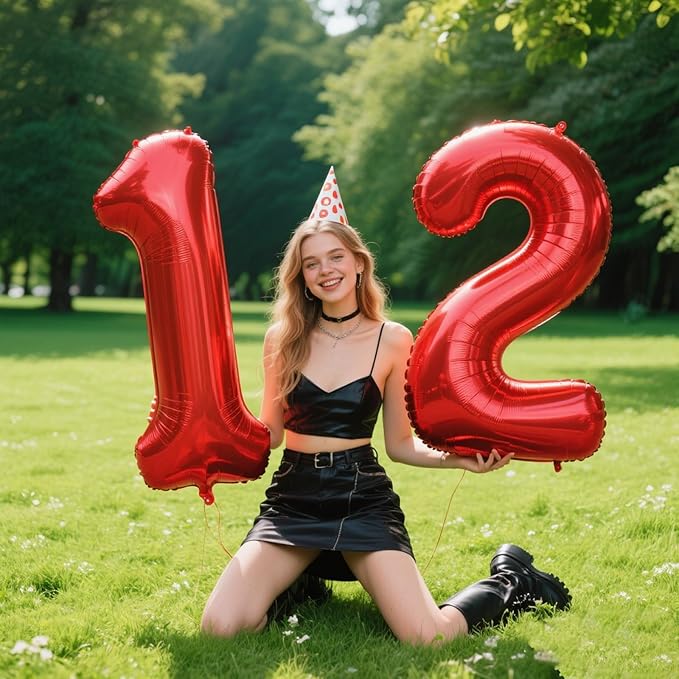 40 Inch Red Number 12 Digital Balloon,Jumbo Mylar Foil Helium Balloon for 12 Balloons for Birthday Party,Wedding Anniversary Party Decorations