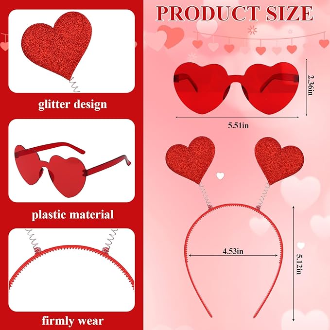 Semato valentines Day Headband with Red Heart Sunglasses for Valentines Day Accessories Galentines Party Favors Halloween Costume