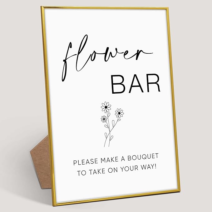 Flower Bar Sign for Wedding, 8"X 11" Gold Frame Wood Wedding Sign, Flower Bar Supplies, Bridal Shower Signage, Engagement Party Decorations, Bridal Shower Party Favors for Ceremony and Reception-11
