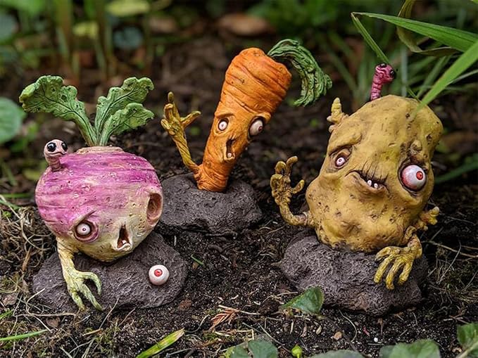 Halloween Vegetable Zombie Statue,Realistic Carrot Potato zombie Garden sculpture,Halloween Garden Decor,Outdoor Decorations for Patio Yard Walking Dead Zombie Gnome Graveyard Décor (Potato（A）)