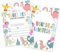3rd Birthday Invitations, 25 Dinosaur Party Invites Cards with Envelopes, Double-Sided Fillable, Birthday Invitations for Girls, Birthday Party Supplies (4 x 6 Inch) -A09
