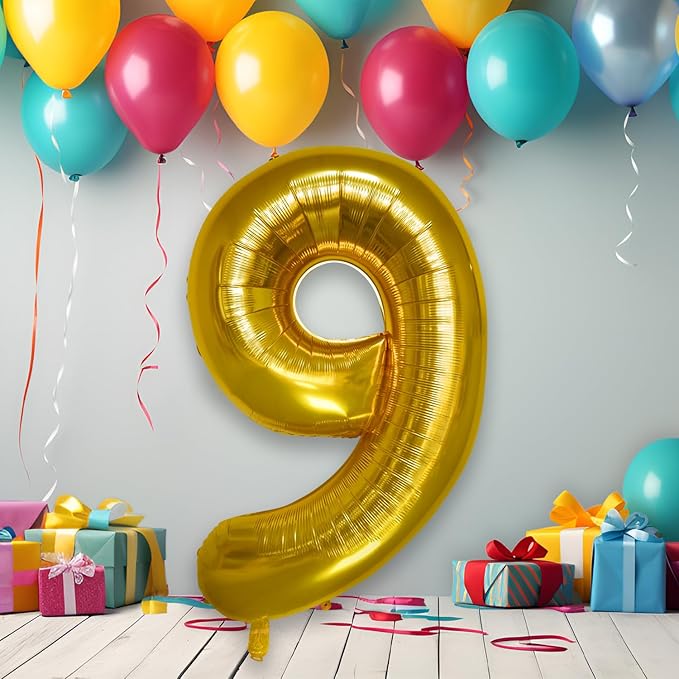 40 Inch Large Gold Number Celebration and Decoration Balloon for Birthday Parties, Graduations, Anniversaries, Weddings, Photo Shoots, Special Events - Helium Foil Mylar (Gold Number 9)