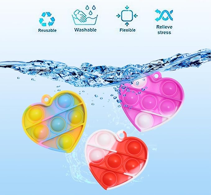24 Packs Valentine's Day Cards with Pop Fidget Keychain Toys, Stress Anxiety Relief Fidget Toys with Cards for Kids Valentine Classroom Exchange Prizes, Valentine's Day Party Favors(24Pcs)