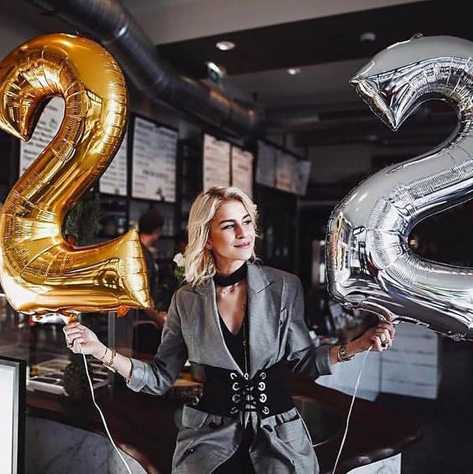 Large Silver 22 Number Balloons, 40 Inch Jumbo Number 22 Balloon, Silver Foil Mylar Balloons for Girl Sweet 22th Birthday Party, Anniversary Decorations