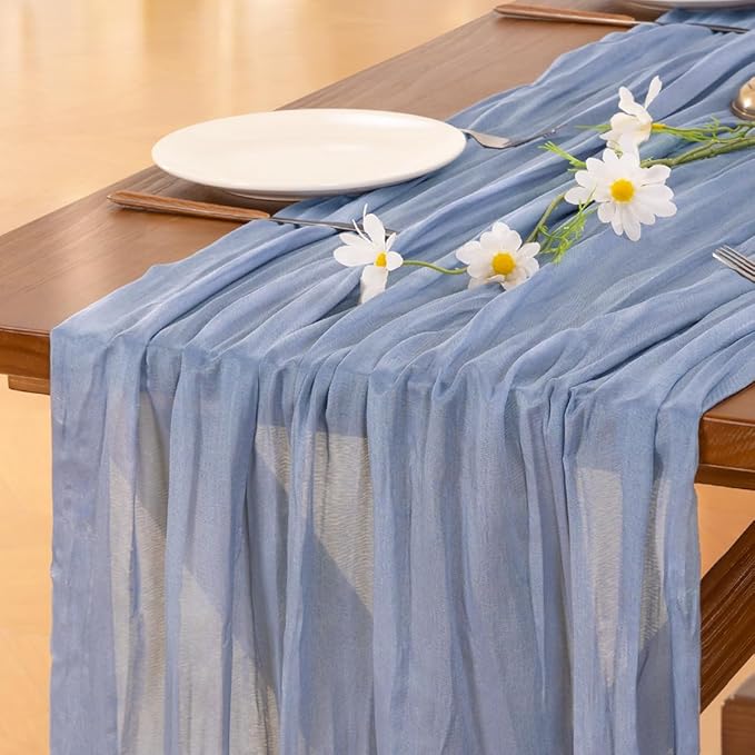 Socomi 6pcs Dusty Blue Easter Spring Cheesecloth Table Runner Boho Rustic Gauze 120 inch 10FT Cheese Cloth Runner for Wedding Party Baby Shower Birthday Home Decor Holiday Decorations