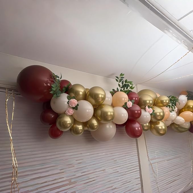 Burgundy and Gold Balloons, 60Pcs Burgundy Maroon Wine Dark Red White Metallic Gold Nude Balloons with Confetti Balloons for Girls Birthday Graduation Bridal Shower Wedding Party Decorations Supplies