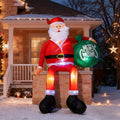 JOYHALO 8FT Christmas Inflatable Sitting Santa Claus Outdoor, Santa Blow Up Yard Decorations with Gift Bag, with Bright LED Lights, Climbing Santa for Roof Indoor Lawn Party Decor