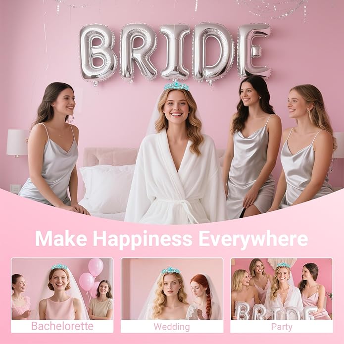 3Pcs Bride to Be Crown with Sash and Veil for Bachelorette Party Decorations, Bridal Shower Accessories for Gift, Favors