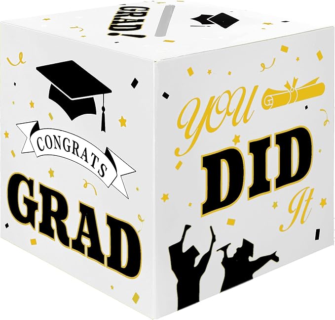 Graduation Card Box, Graduation Party Decorations 2025, Graduation Box, Graduation Card Holder, Foldable Cardboard Congrats Grad Card Gift Box for Graduation Party Supplies Party Favors White