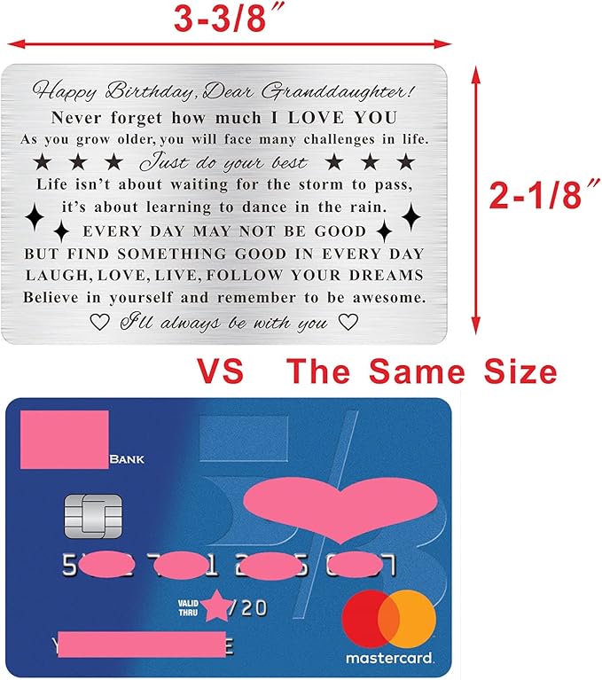 Granddaughter Birthday Card, Adult Granddaughter Bday Gift, Engraved Wallet Card
