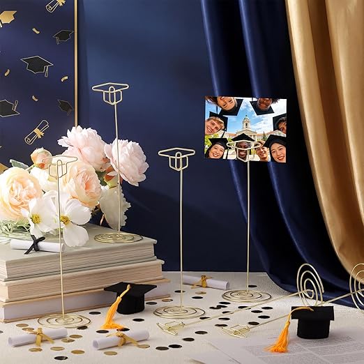 Rtteri 12 Pcs 2026 Grad Cap Graduation Picture Display 8.7 Inch Large Gold Photo Holders for Centerpieces Graduation Table Number Holders Card Stands for Class of 2026 Grad Party Supplies