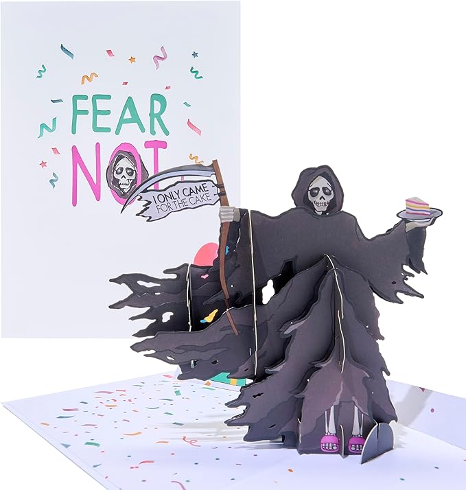 Lovepop Happy Birthday Pop-Up Card for Her and Him- 3D Humor Birthday Greeting Cards for Boys, Girls, Men, Women - Fear Not - 5" x 7" Grim Reaper Card - Blank Note Card & Envelope Included