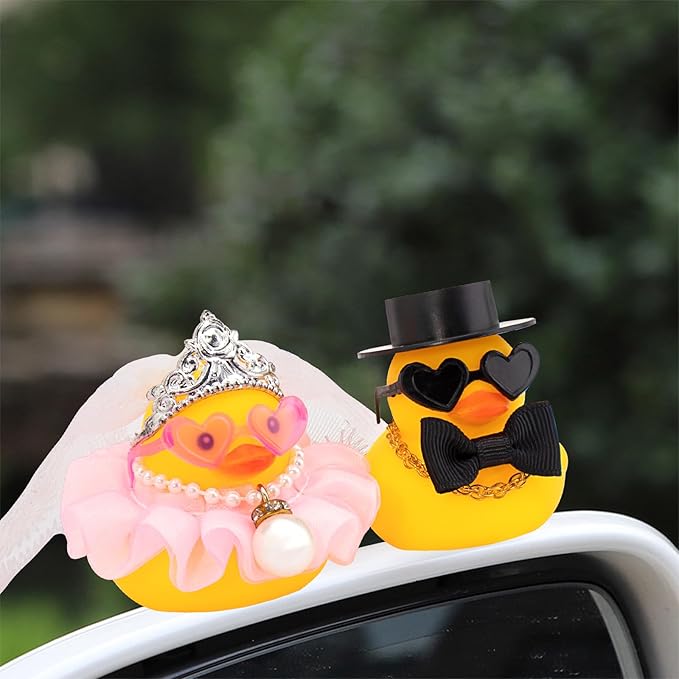 wonuu Pair Set of 2 Wedding Rubber Ducks, Bride Groom Duckies Marriage Rubber Duck Mini Couple Ducky for Ceremony Gift Souvenir Marry Blessings Elegant Heartwarming Present, Pink