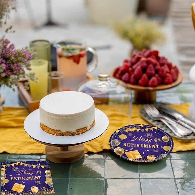 40PCS Retirement Party Decorations Women,Retirement Party Plates and Napkins Set Purple Golden Disposable Dinnerware Tableware Decorations Supplies Favors | Serve 20