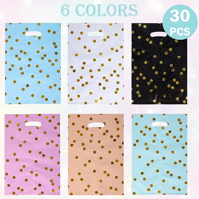 Agaommio 30pcs Party Favor Bags for Kids Birthday Goodies Bags,Christmas Gift Bag Plastic Gift Bags for Kids Girls Boys Candy Birthday Party Favor Gift Wraps (30pcs Polka Dot Pattern 6colors)