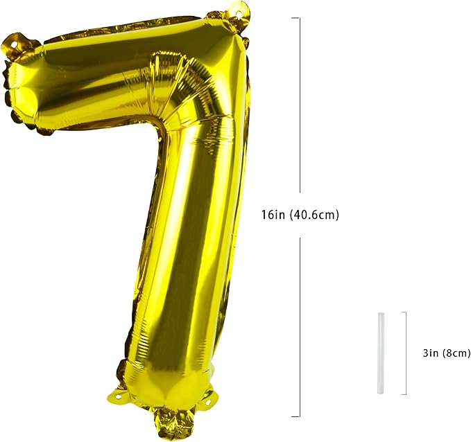 Gold Number “7”Balloons 16 Inch, Mylar Foil Custom Single Letter, Hanging, Reusable for girls boys adults Birthday,Surprise,Wedding, Celebration, Sports Party Event Decoration Supplies