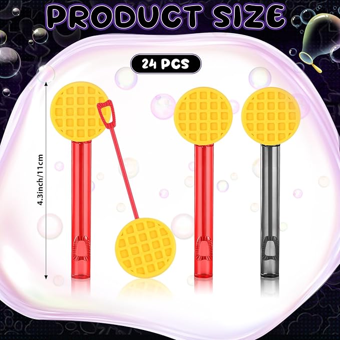 Jenaai 24 Pcs Waffles Bubble Wands Waffles Bubbles Party Favors for Summer Activity Cartoon Birthday Gifts Carnival Goody Bag Stuffers Wedding Supplies