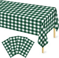 Mulbozy Dark Green Gingham Tablecloth 4 Pack, 54 x 108 Inch Plastic Table Cloth Disposable, Green and White Checkered Table Cover for Party Supplies