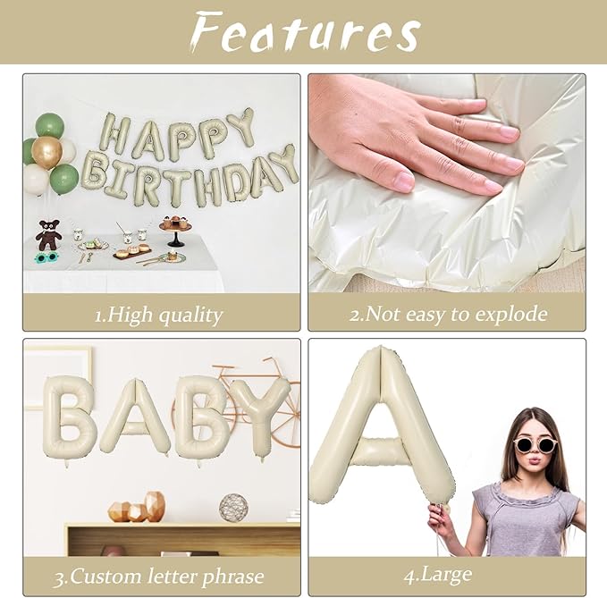 Biapian 40 Inch Giant Cream L Foil Balloons - Big Single Alphabet A-Z Balloons, Helium for Birthday, Baby Shower, Wedding, Anniversary Party Decoration