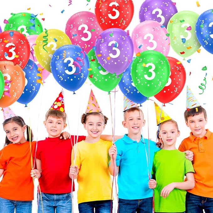 Ainiv 3rd Birthday Balloons 18PCS, 12inch Numbers Printed Latex Party Balloons, 3rd Anniversary Party Supplies Balloons, Numbers Balloons Decorations for Girls Boys 3 Year Old Birthday Party