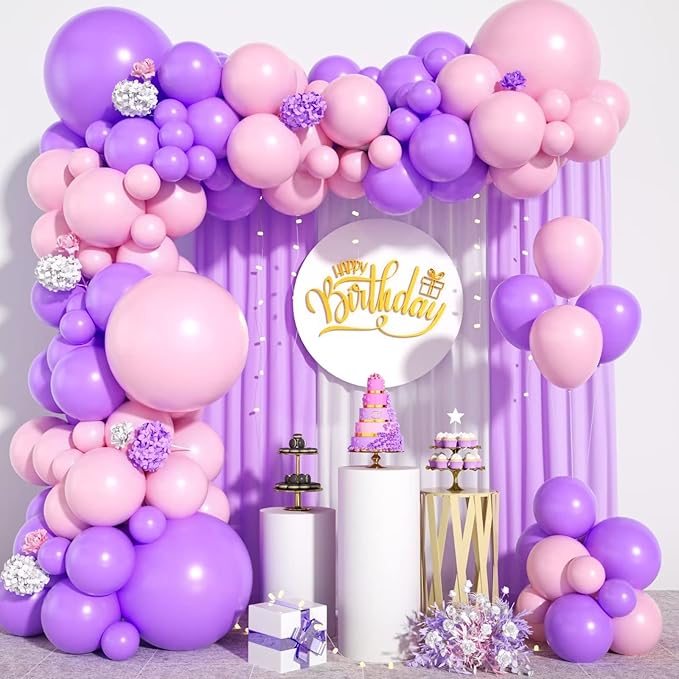 Pastel Pink Purple Balloon Garland Kit, Macaron Pink and Purple Balloon Arch Kit, Latex Balloons Different Sizes 18/12/10/5 inch for Wedding Bridal Shower Baby Shower Party Decorations