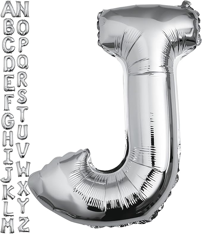40 inch Silver Letter J Balloon, Big Size Alphabet Foil Mylar Helium Balloons for Birthday Party Celebration Wedding Anniversary Baby Shower Decorations Supplies Alphabet J