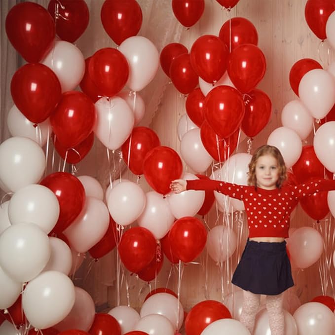 100pcs Red and White Balloons 12 Inch Thickened Latex Red White Balloons for Mother's Day Decoration Valentine's Day Birthday Wedding Mother's Day Christmas Party Decorations