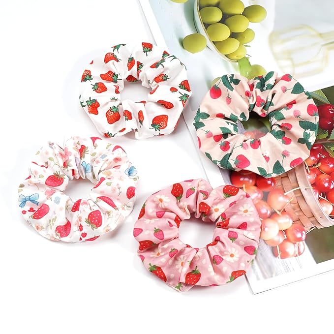 Strawberry Hair Scrunchies for Women Girls Cute Fun Fruit Elastic Hair Ties Ponytail Holder Party Favors Hair Accessories