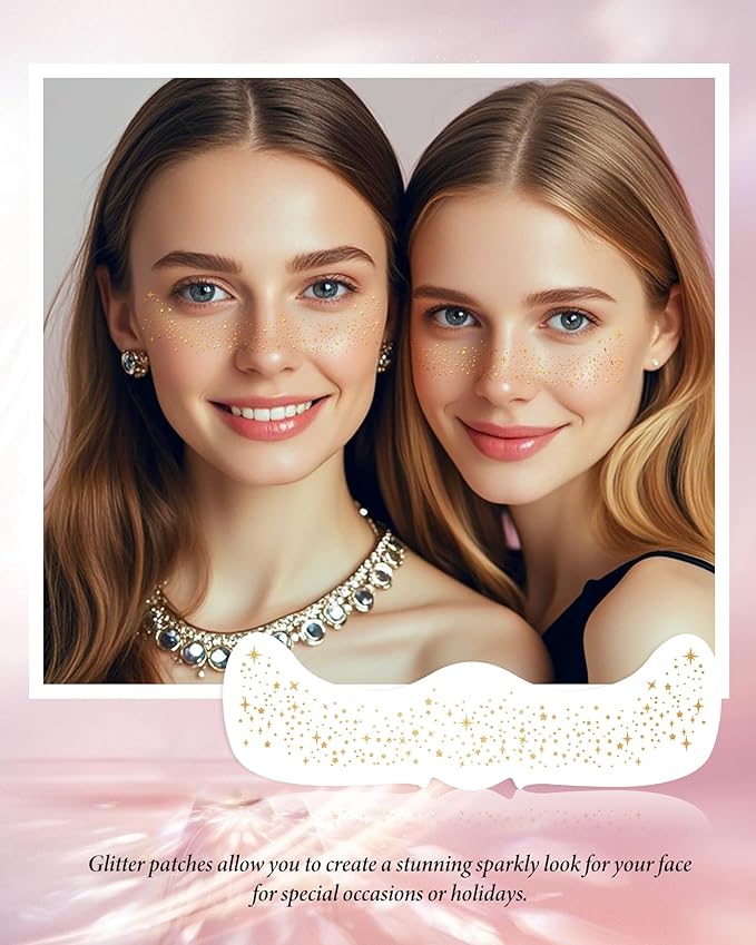 Glitter Freckles, Gold Temporary Face Tattoos Stickers, Body Face Glitter for Women Girls, Country Concerts Singer Festival Rave Accessories (Gold - 10 pcs)