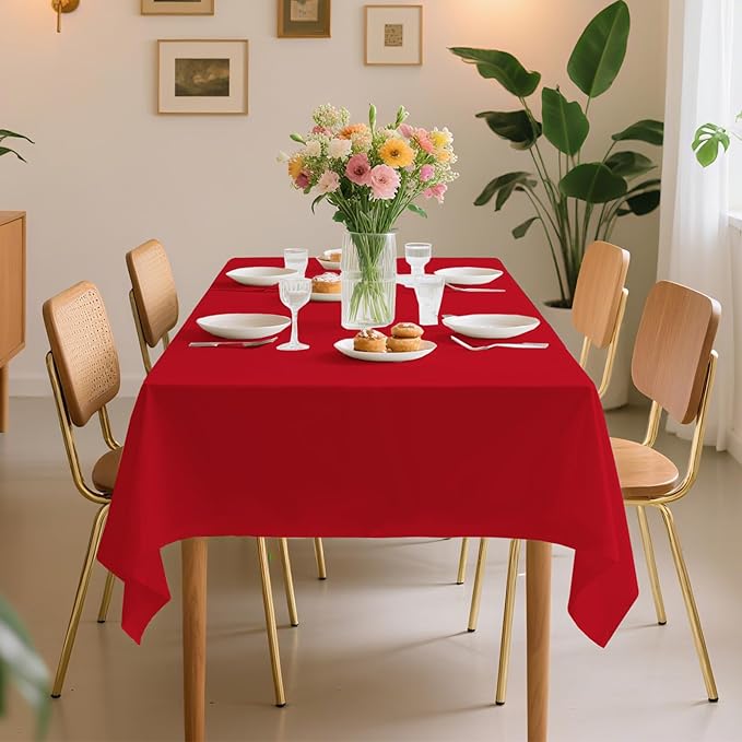 6 Pack Premium Disposable Plastic Tablecloth 54" x 108" Party Table Cloths Disposable for 6 to 8 Foot Tables Indoor or Outdoor Parties Birthdays Weddings Christmas Anniversary Buffet Table (Red)