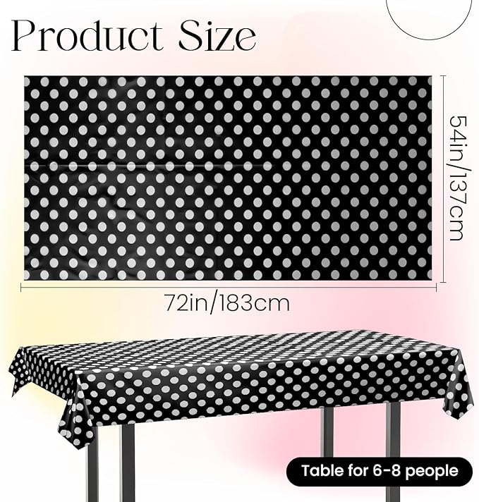 1 Piece Black Polka Dot Rectangle Tablecloth - 54x72" Decorative & Stain Resistant Table Cloth with Polka Dot Pattern, Table Cover for Halloween, Dining, Buffet, Wedding, Camping, Party