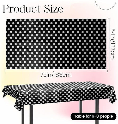 1 Piece Black Polka Dot Rectangle Tablecloth - 54x72" Decorative & Stain Resistant Table Cloth with Polka Dot Pattern, Table Cover for Halloween, Dining, Buffet, Wedding, Camping, Party