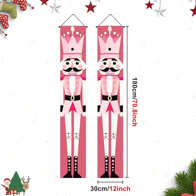 Christmas Nutcracker Door Banner Pink Soldier Porch Sign Holiday Wall Hanging Decoration Outdoor Home Decor Seasonal Entryway Porch Sign Christmas Winter Front Door Display