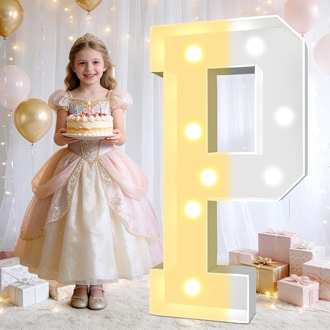 Pooqla 3FT Light Up Marquee Letters, Cool White and Warm White LED Large Lighted Marquee Letters, Giant Mosaic Letter Sign for Balloons Birthday Anniversary Wedding Party Decoration, LED P