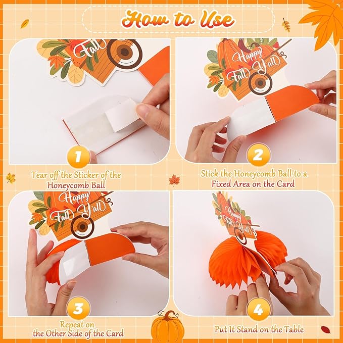 JULMELON 8Pcs Fall Party Decorations, Thanksgiving Table Decorations Honeycomb Centerpieces 3D Double Side Fall Festival Decor Turkey Pumpkin Table Toppers for Friendsgiving Family Party Favors