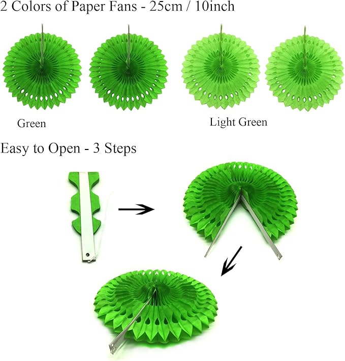 ZERODECO Birthday Party Decoration - Green & White Banner, Fans, Pom Poms, Balloons & More