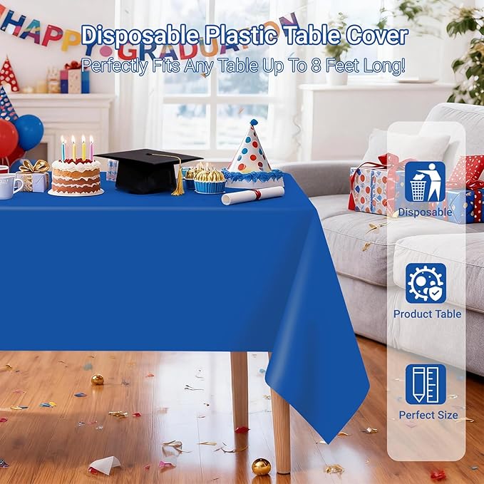 MRJ 3 Pack Royal Blue Plastic Tablecloths 54 x 108 Inch for Rectangle Tables Decorative Party Holiday Birthday Disposable Table Cloth