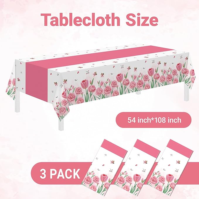 Childom 3 Pack Mothers Day Decorations,Mothers Day Tablecloth,54" x 108" Disposable Plastic Table Cloth for Rectangle,Party Table Cover for Birthday Party Supplies,Home,Dinner,Indoor,Outside