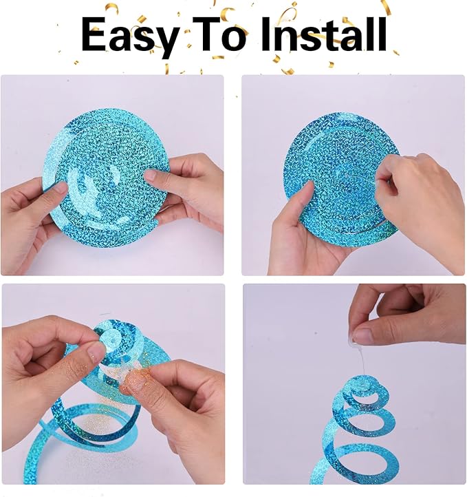 30 Pieces Iridescent Light Blue Hanging Swirl Decorations Plastic Streamers Foil Swirls Ceiling Decorations Birthday Bachelorette Party Engagement Bridal Shower Baby Shower Graduation Decor