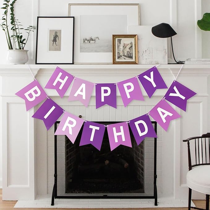 Purple Happy Birthday Banner Birthday Party Banner NO DIY Happy Birthday Sign Pre-Strung Birthday Hanging Decoration for Women Men Girl Boy Party Supplies(Purple)
