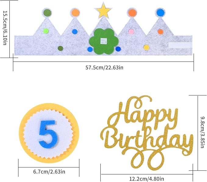3D Stickers Boy Girls Fabric Crown Gift Party Decoration Birthday Crown 0-9 Replaceable Numbers