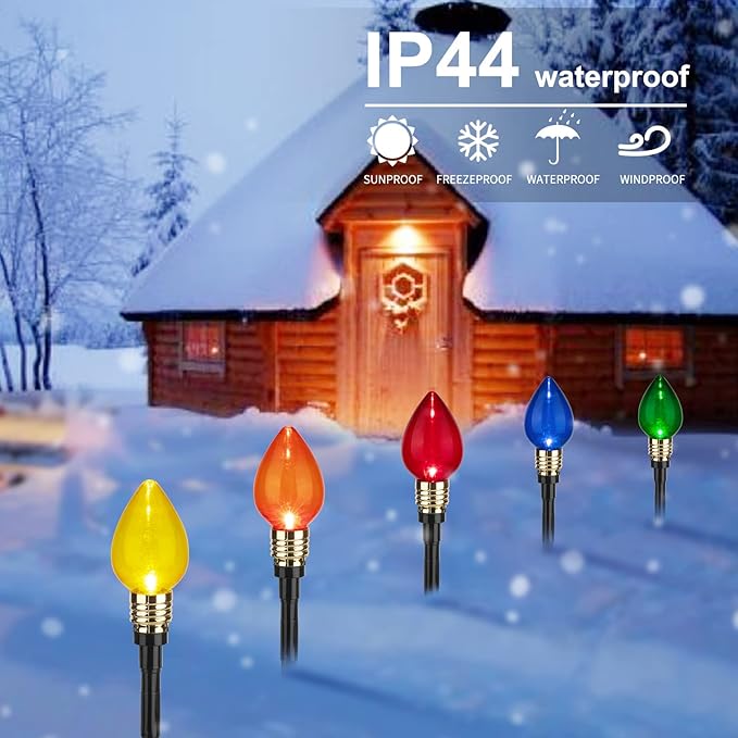 Brightown 4 Pack C9 Christmas Pathway Lights Outdoor, Total 69.6 Ft 40 C9 Pathway Lights, Waterproof Connectable Christmas Walkway Light for Yard Ground Sidewalk Driveway