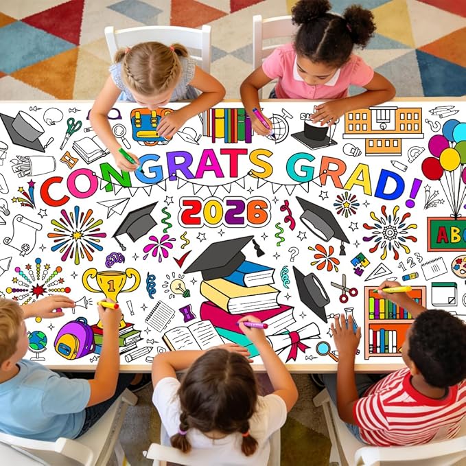 Graduation Coloring Tablecloth/Poster, Kindergarten Graduation Gifts, 72" X 30" Gaint Paper Coloring Tablecloth for Kids Crafts Activities, DIY Kindergarten Preschool Graduation Decorations Gifts